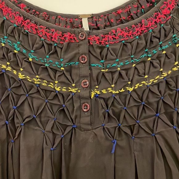 Free People Gray Smocked High Low Blouse Top Size Small - Picture 3 of 5